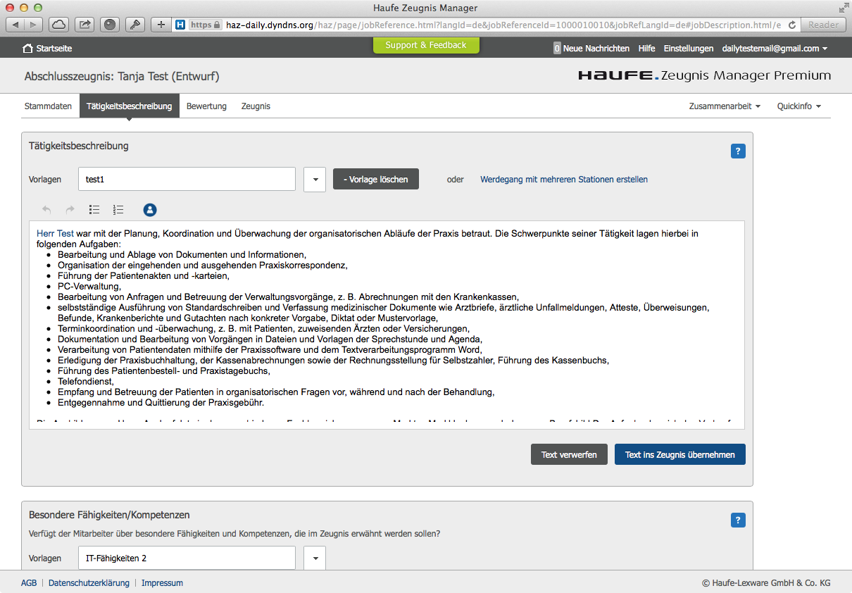 UX Design für Haufe Zeugnis Manager