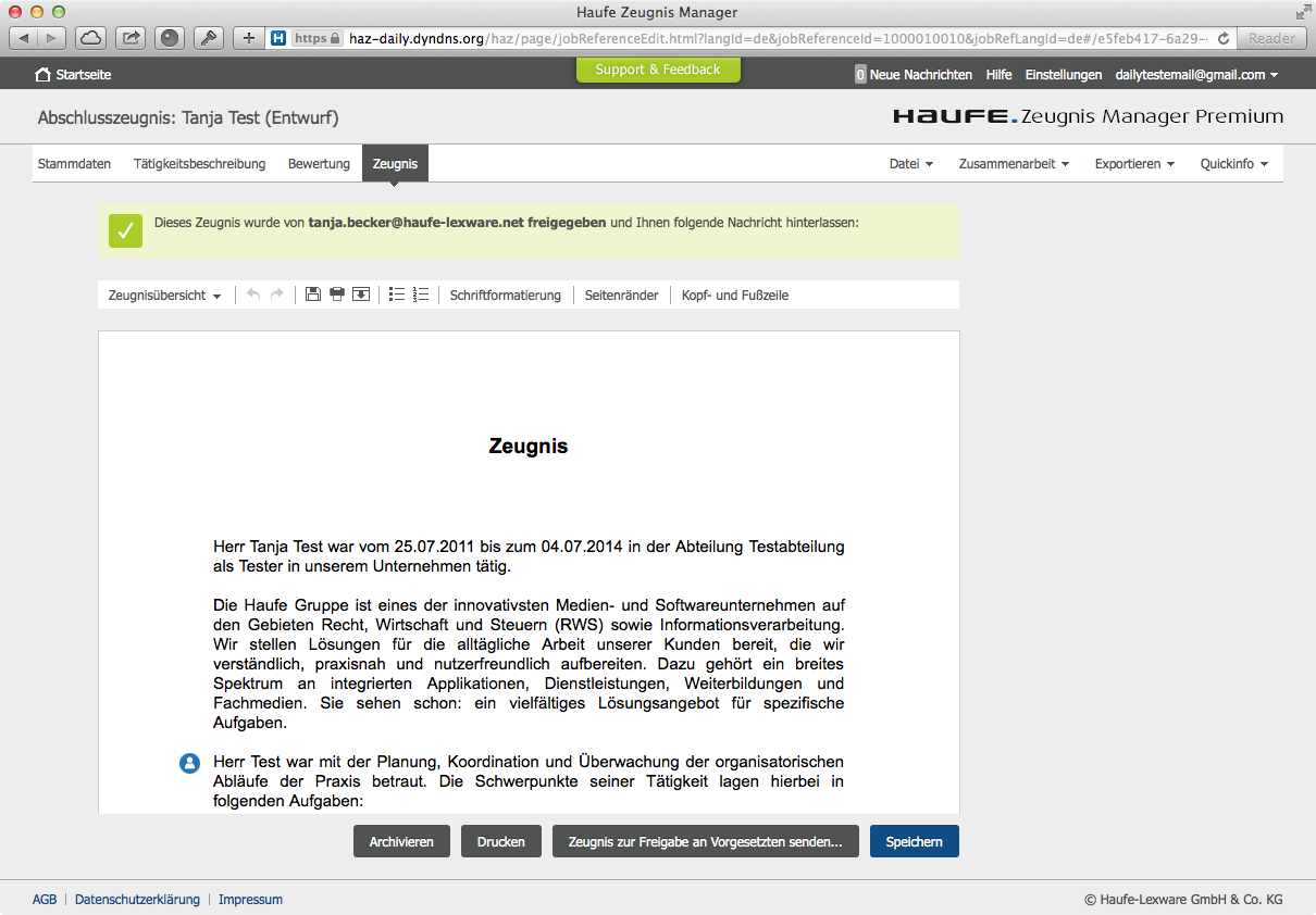 UX Design für Haufe Zeugnis Manager