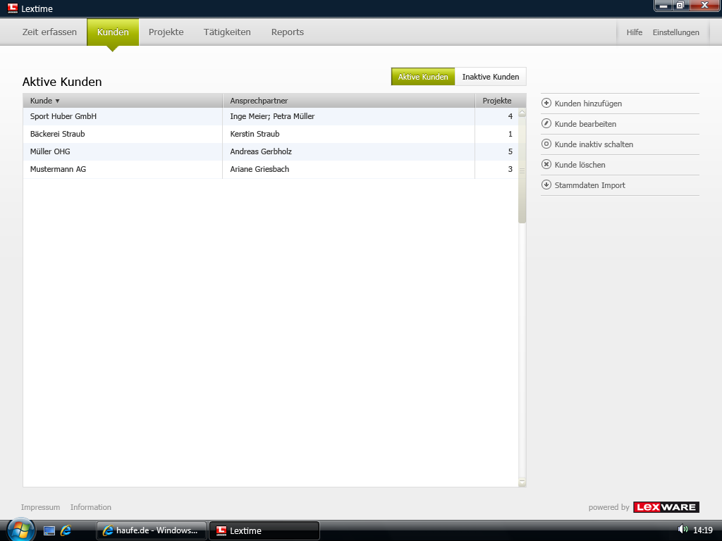 Lexware zeitmanagement Software mit CKUI