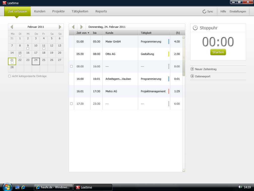 Lexware zeitmanagement Software mit CKUI