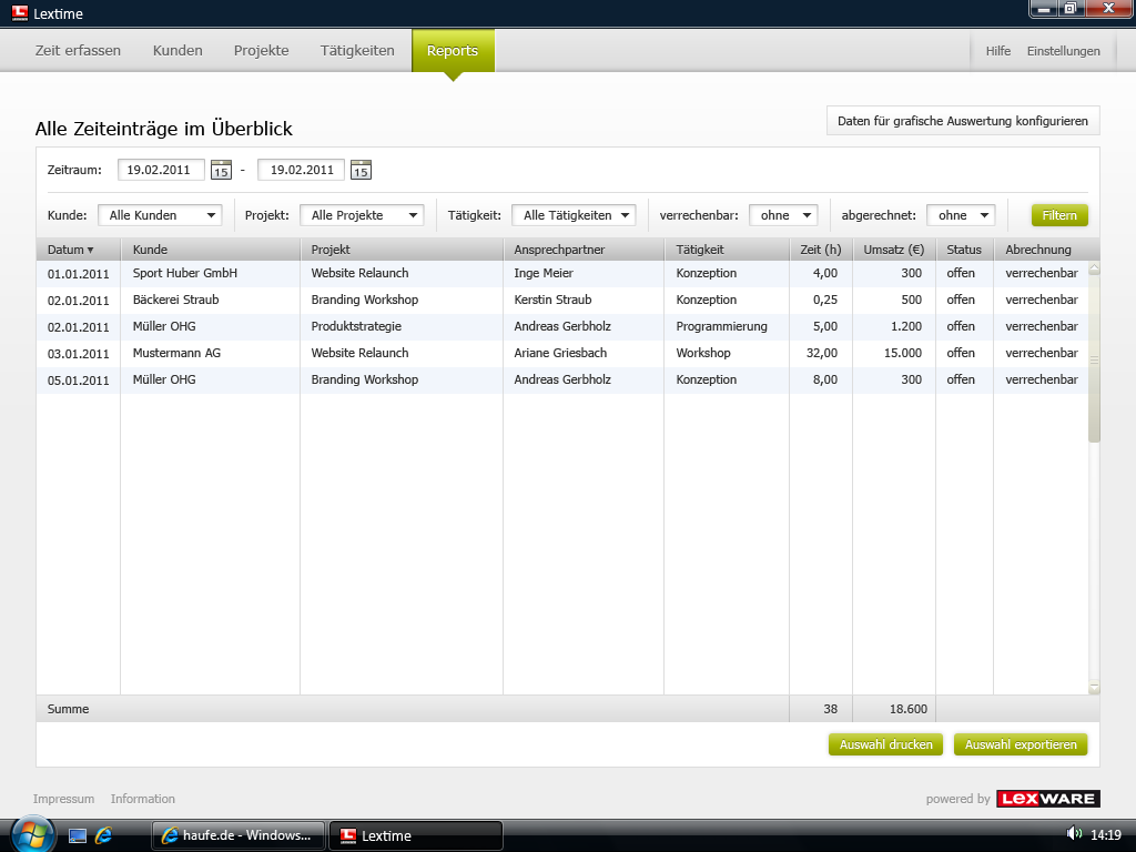 Lexware zeitmanagement Software mit CKUI