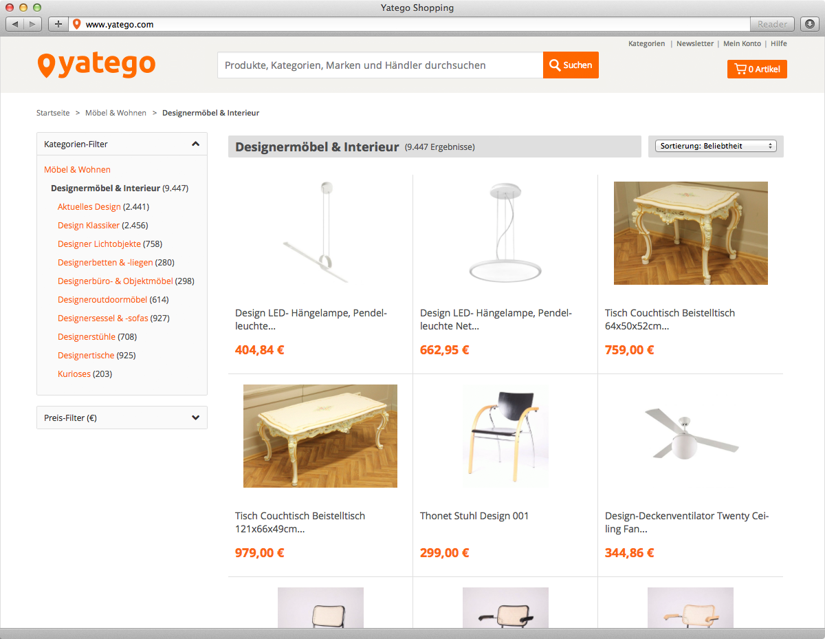 Neues UI für Marktplatz Yatego