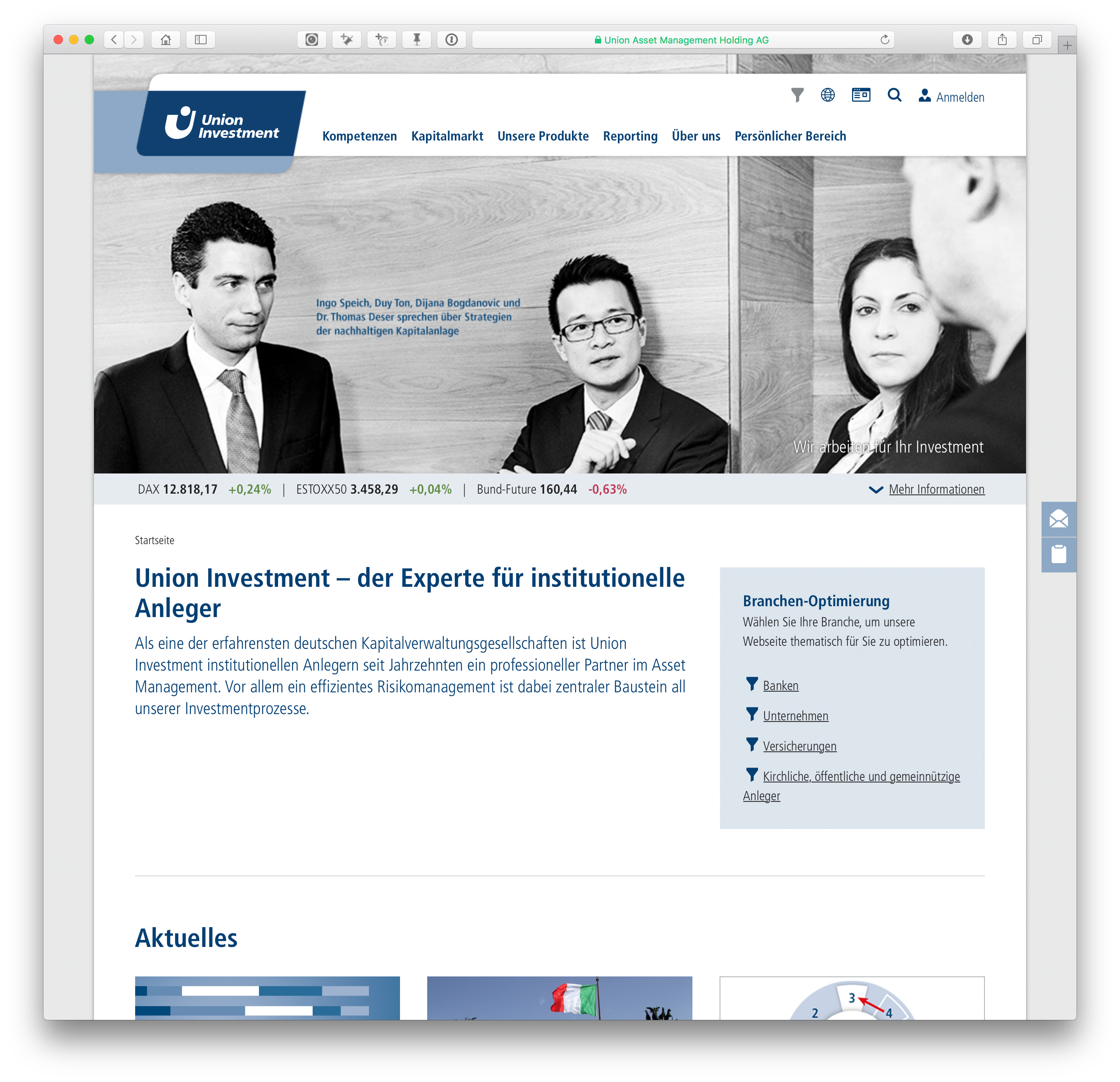Union Investment Portal für Institutionelle Investoren